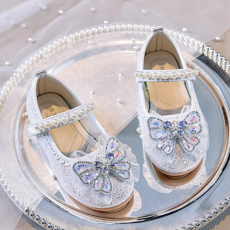 Bowtie Kids Leather Shoe Fashion Causal Sequins Children Causal Wedding Flat Shoes Autumn Girl Princess Shoes