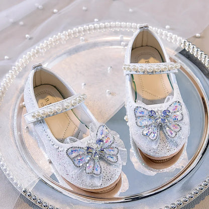 Bowtie Kids Leather Shoe Fashion Causal Sequins Children Causal Wedding Flat Shoes Autumn Girl Princess Shoes