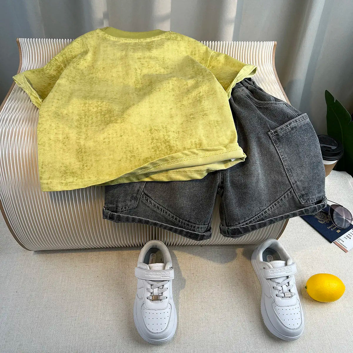 Korean Children's Summer Clothes Kids Set Outfits Boys 2025 Handsome Sleeveless&Short Sleeved T-shirt Denim Shorts 2-piece Set
