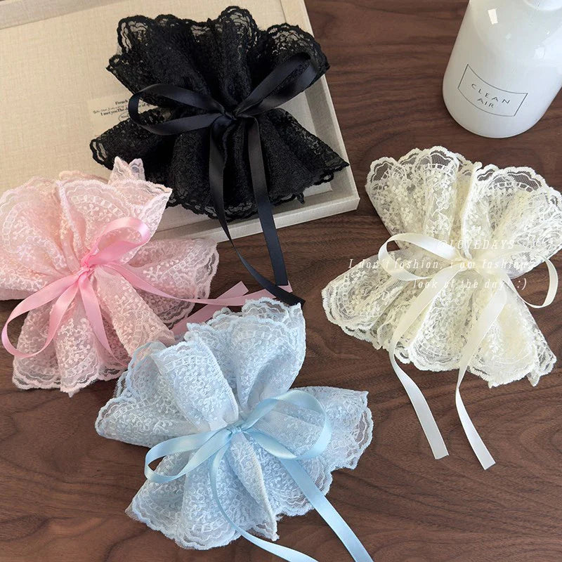 Lace Scrunchies for Women Elastic Hair Bands Ponytail Holders Tie Solid Color Hair Hoop Scrunchy Rubber Bands Women Hair Ring