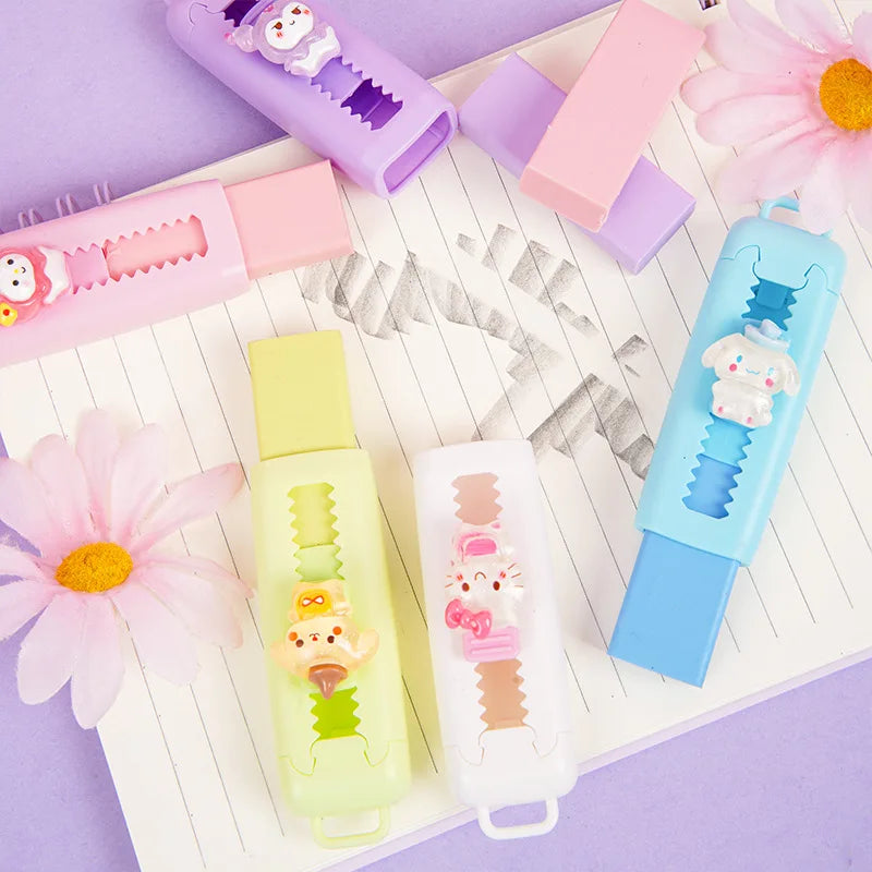 Cute Cartoon Push-pull Pencil Eraser Creative Retractable Pupil Writing Error Correction Erasers Students Stationery Supplies