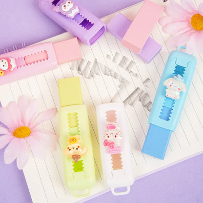 Cute Cartoon Push-pull Pencil Eraser Creative Retractable Pupil Writing Error Correction Erasers Students Stationery Supplies