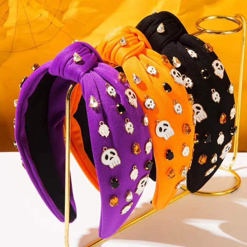 Designer Hair Accessories for Women Featuring Skull, Letters, Diamonds, and Rice Beads, Halloween Styling