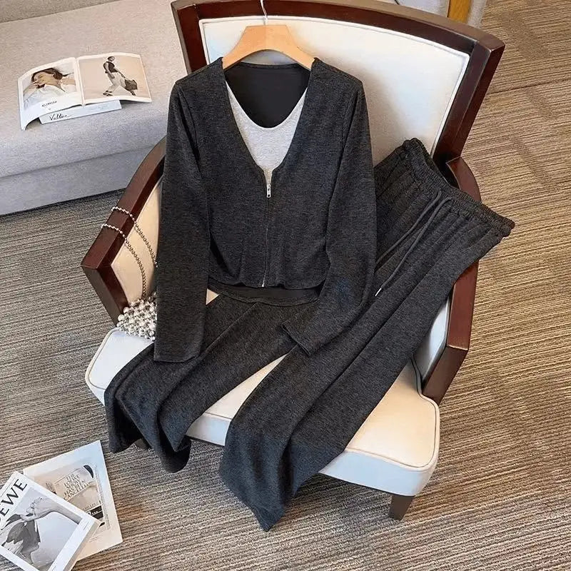 Western-style Suit Spring Autumn Fashion Slim Sweatshirt Wide-leg Pants Two-piece Trendy Set