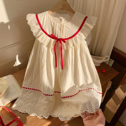 Summer Girl Dress New Fashion Versatile Summer Dress Exquisite Sweet Lace Girl Clothes Simple Ruffled Princess Skirt Ropa Niña