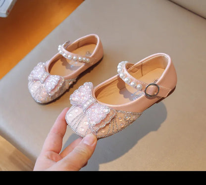 Children's Leather Shoes Bling Sequins Bowknot Princess Shoes for Girls Sweet Chic Kids Causal Wedding Shoes Shallow Versatile