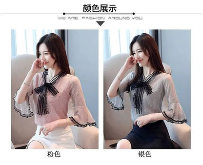 Chiffon Base Shirt with Mid Sleeves Versatile New Spring Sweet and Fashionable Korean Women's Top