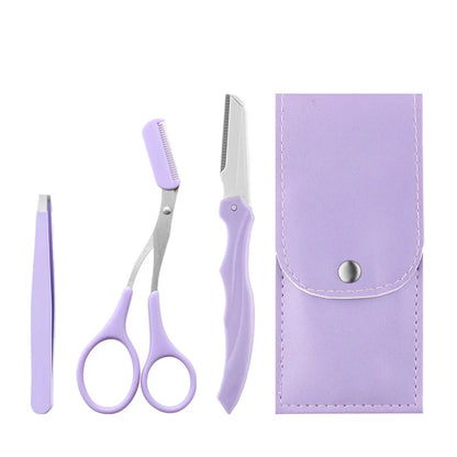 Private Label 3Pcs/Set Makeup Tools Portable Eyebrow Trimming Set Eyebrow Razor Eyebrow Scissors with Comb