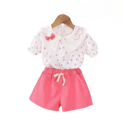 Summer Fashion Baby Clothes Suit Children Short Sleeved Flower Shirt Shorts 2Pcs/Sets Kids Girls Clothing Infant Casual Costume
