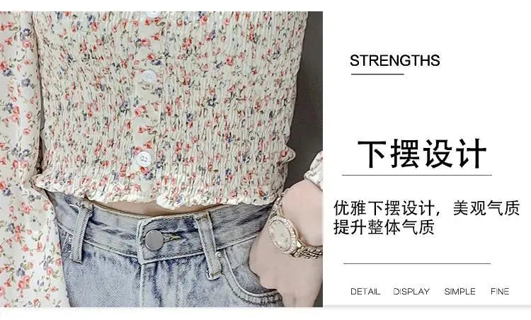 2025 Floral Chiffon Shirt New Spring Summer Women Collect Waist Hollow Out Tops Vintage Blouse Women Longsleeve Short Shirt 3XL