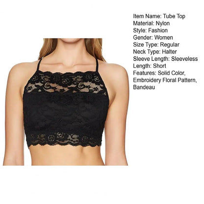 Summer Embroidery Flower Lace Tube Top Halter Backless Bandeau Bra Breathable Perspective Thin Women Underwear