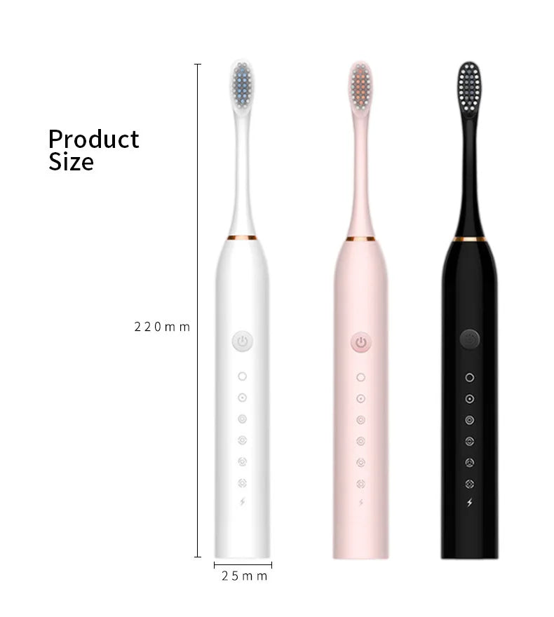 Adult Sonic Electric Toothbrush IPX7 Waterproof with DuPont Brush Head USB Rechargeable High-Frequency Cleaning 6 Modes