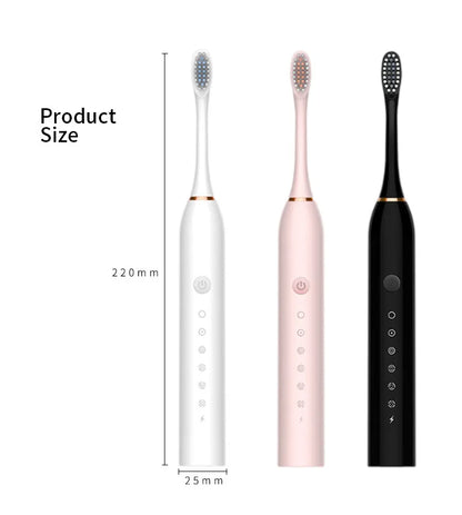 Adult Sonic Electric Toothbrush IPX7 Waterproof with DuPont Brush Head USB Rechargeable High-Frequency Cleaning 6 Modes