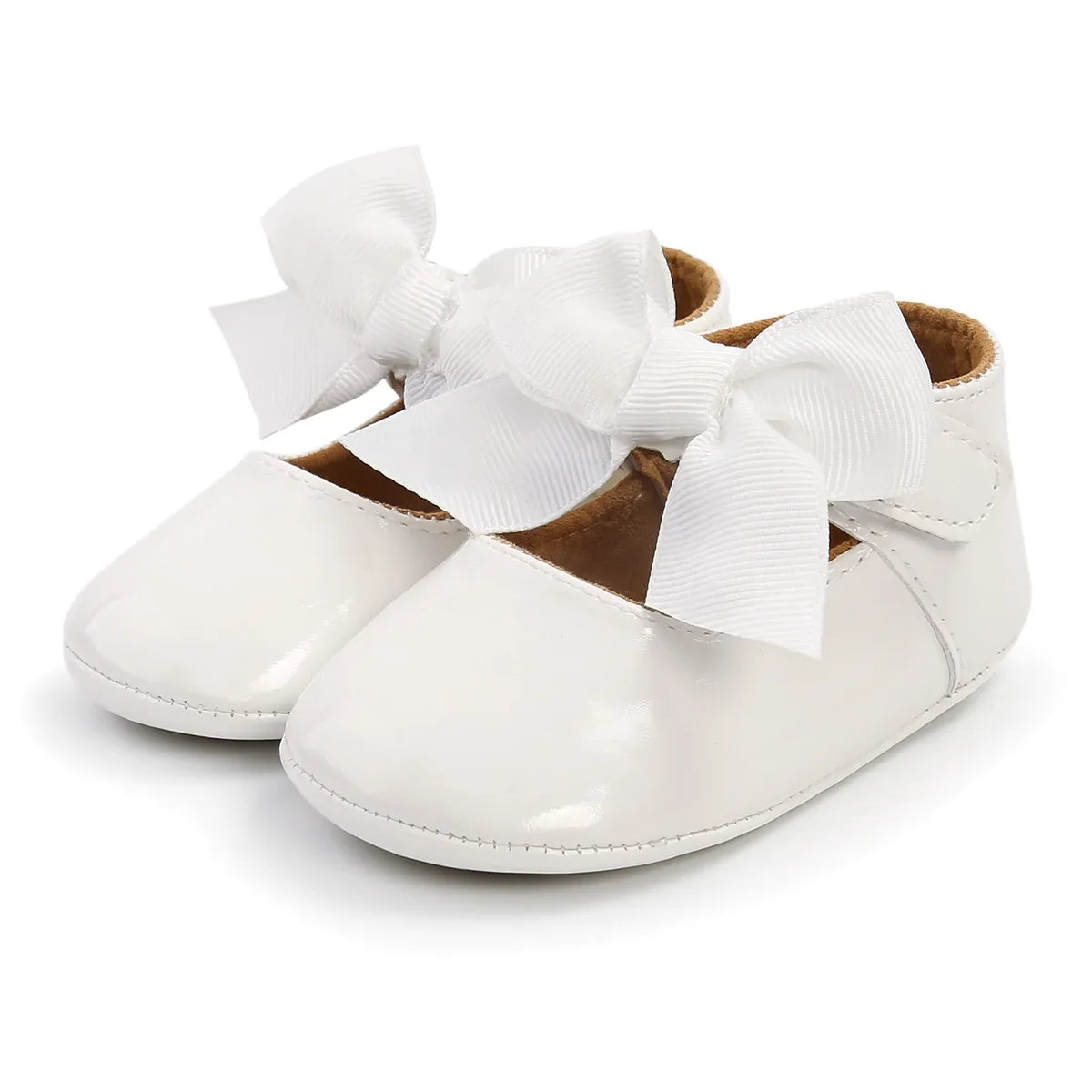 Meckior Baby Shoes Bowknot Rubber Sole Anti-slip PU Ballet Slippers Baby Girl Dress Shoes First Walker Toddler Crib Shoes (Available)