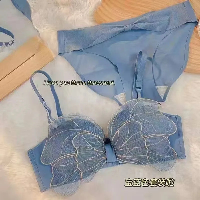 New Small Breast Push Up Seamless Underwear No Steel Ring Cute Adjustable Comfortable Bra Set