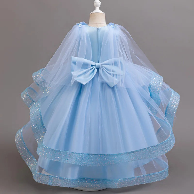 New girl party dress elegant flower girl trailing dress sequined chiffon Easter girls' clothing 3-10 years old holiday dress