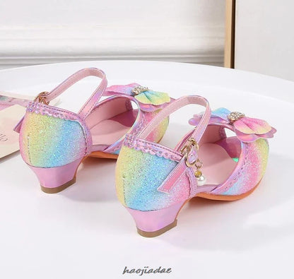 Summer High Heels Shoes for Girls Pageant Kids Sandals Child Mary Jane Shiny Princess Party Dress Up Shoes Purple Gold Pink Blue