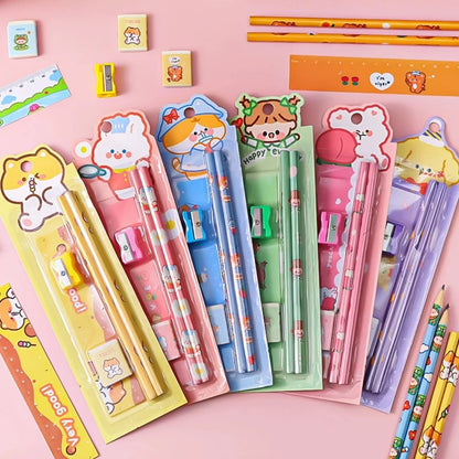 5pcs/Set Christmas Kids Stationery Set Children Pencil Ruler Eraser Sharpener Set School Supplies Gifts Kindergarten Prizes