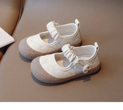 Girl's Mary Janes Cute Flat Sewing Pu Leather Little Children Leather Shoes Pu 21-30 Hook-loop Anti-slip Lovely Kids Spring Shoe