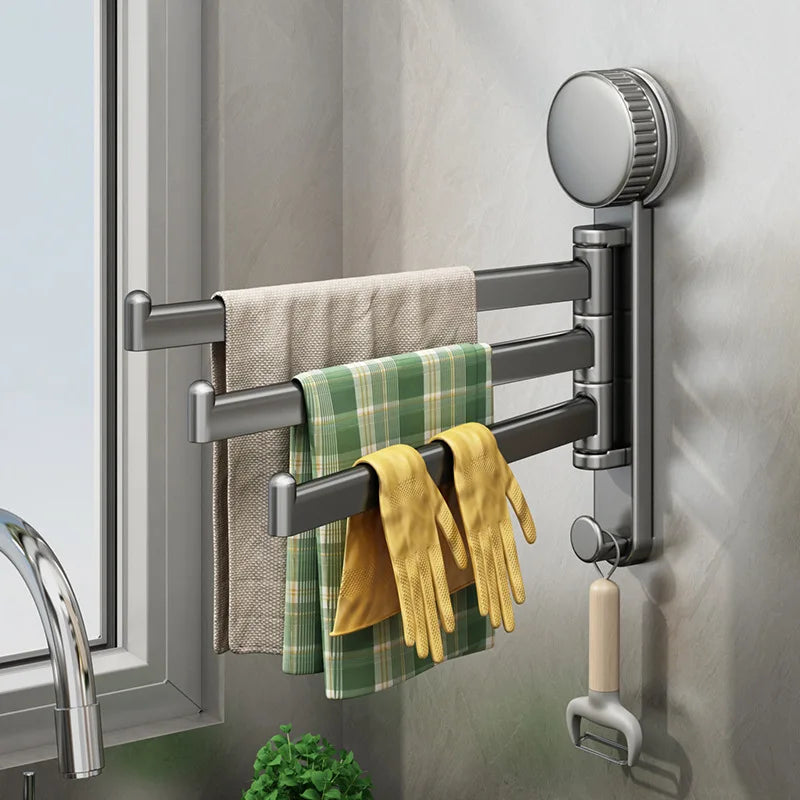 Suction Cup Cloth Rack Kitchen Storage Rack Wall-Mounted No-Drill Bathroom Organizer Draining Rack Hanging Dishcloth Towel Rod