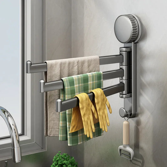 Suction Cup Cloth Rack Kitchen Storage Rack Wall-Mounted No-Drill Bathroom Organizer Draining Rack Hanging Dishcloth Towel Rod