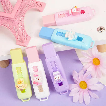 Cute Cartoon Push-pull Pencil Eraser Creative Retractable Pupil Writing Error Correction Erasers Students Stationery Supplies