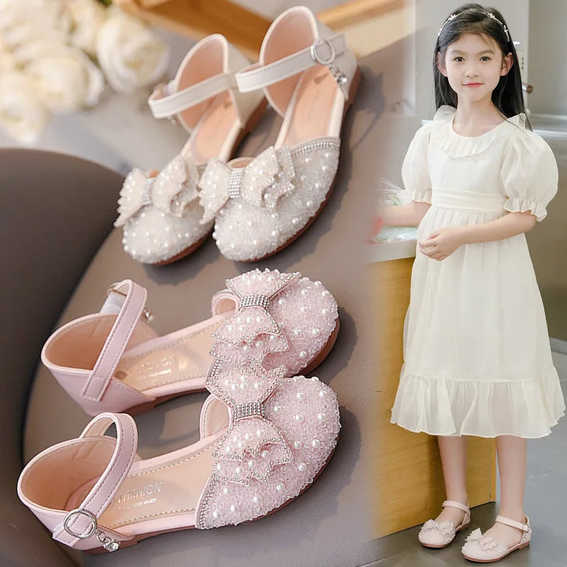Girls Summer Sandals Soft Bottom Anti-Slip Butterfly Knot Princess Shoes Children's Footwear Comfortable Lightweight Slippers