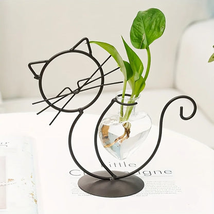 Simple Cat Iron Flower Machine Heart-Shaped Hydroponics Vase Creative Home Living Room Dining Table Decoration