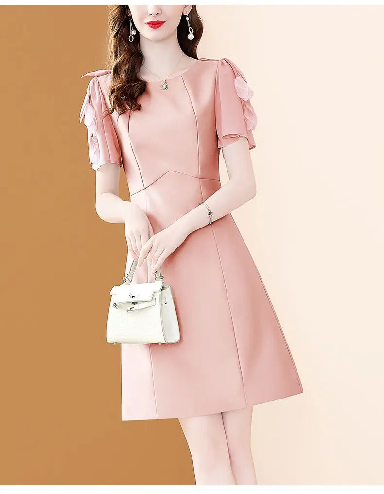 BESTBAFU High Quality Office Lady Elegant Dress Women Short Sleeve Summer A-Line High Waist Party Dresses Mini Vestidos 222P