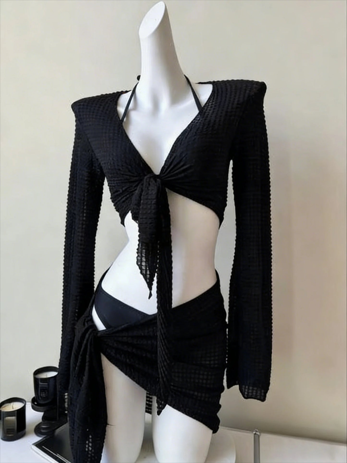 2026 New High Waist Fairy Sweet 4-Piece Women's Split Bikini Set Print Long Sleeve Swimwear Trendy Beach Vacation Fairy Swimsuit