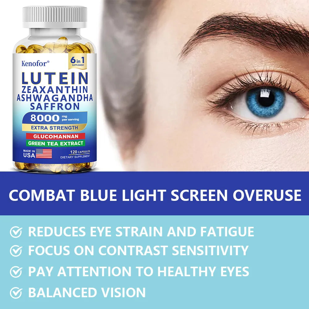 Lutein and Zeaxanthin Capsules - Eye Vitamins for Adults Eye Health Supplement with Glucomannan, Ashwagandha for Vision & Eyes