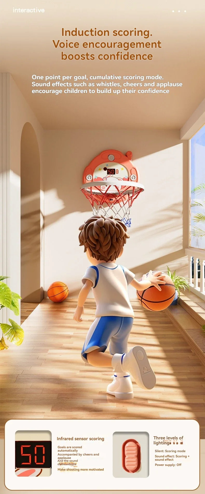 New Children's Basketball Frame Indoor Shooting Hanging Baby Basketball Stand 1-5 Year Old Baby Home Ball Toy No Punching