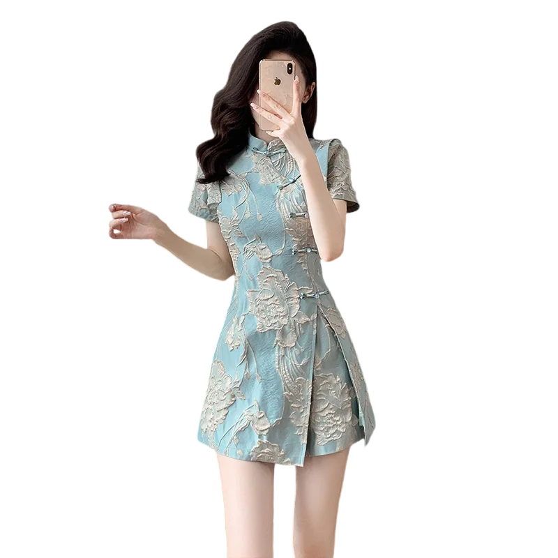 Faionable  Outfit Stand Collar Side Button Mid-Length irt orts Two-Piece Set New 2025 Versatile Nylon Material