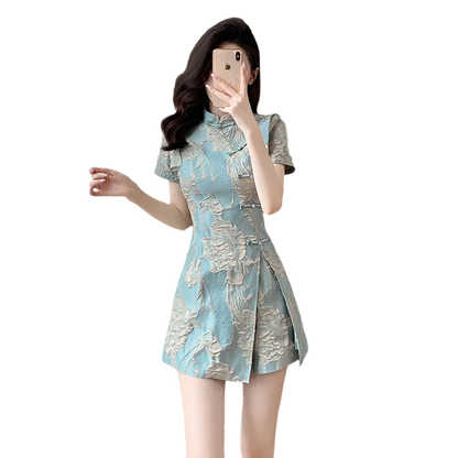 Faionable  Outfit Stand Collar Side Button Mid-Length irt orts Two-Piece Set New 2025 Versatile Nylon Material
