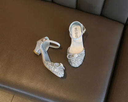 Girls High Heels for Kids Party Wedding Evening Dress Shoes 2021 Fashion Crystal Summer Princess Stockings Girl Sandals E02165