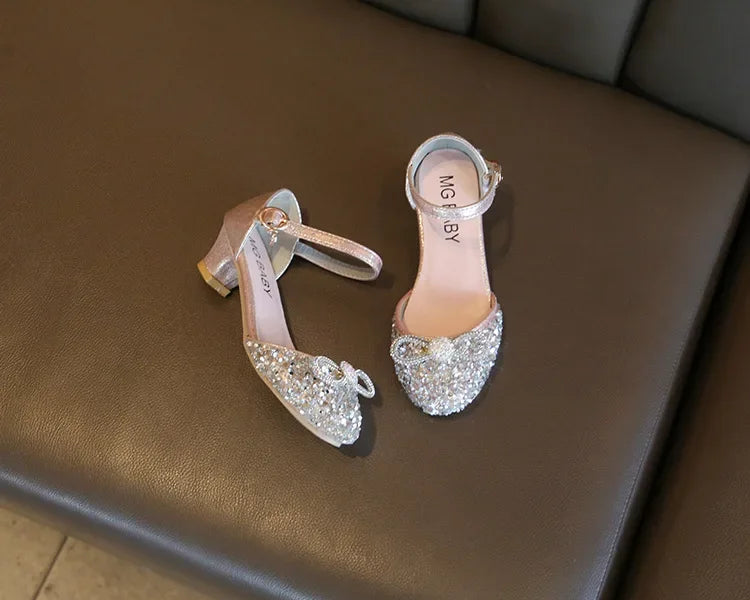 Girls High Heels for Kids Party Wedding Evening Dress Shoes 2021 Fashion Crystal Summer Princess Stockings Girl Sandals E02165