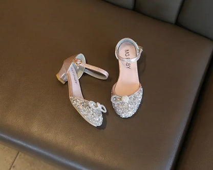 Girls High Heels for Kids Party Wedding Evening Dress Shoes 2021 Fashion Crystal Summer Princess Stockings Girl Sandals E02165
