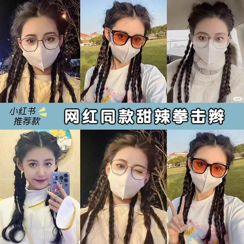 Children's boxing braids, wigs, headband, internet famous hot girls tie their hair, braids, rubber bands, girls' long hair, dirt