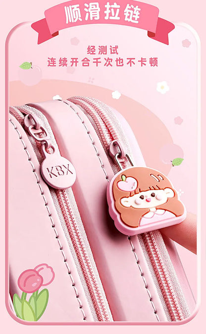 3D Astronaut Pencil Case Boys Stationery New Popular Student Double-layer Large Capacity Waterproof Pink Rabbit