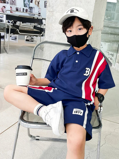 Summer Baby Boys Clothes Suits Kids Patchwork POLO Shirts and Shorts 2pcs Suit Children Short Sleeve Tracksuits Boys Sports Set