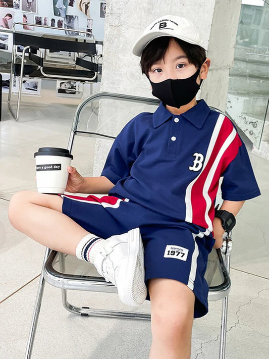 Summer Baby Boys Clothes Suits Kids Patchwork POLO Shirts and Shorts 2pcs Suit Children Short Sleeve Tracksuits Boys Sports Set