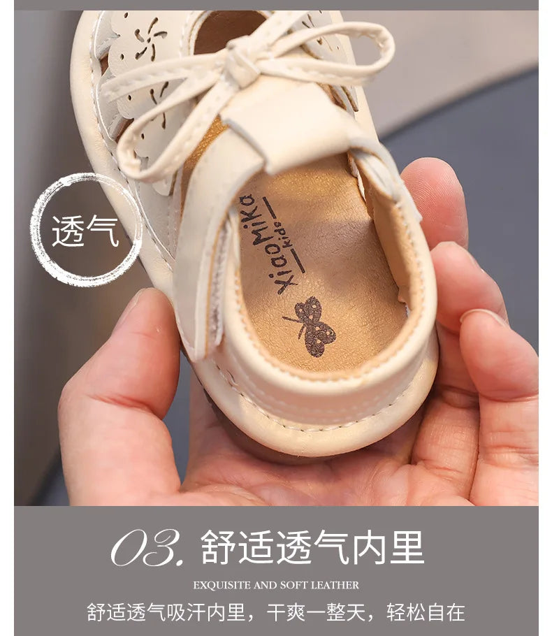 Baby Girl Sandals Summer Infant Shoes Outwear First Walkers Cute Sweet Close-toed Sandals For Girl Pink, Beige