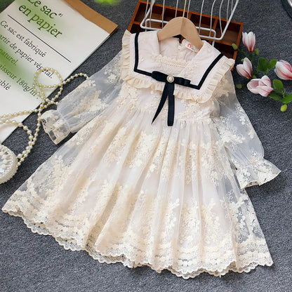 Girls Casual Dresses Girls' Long Sleeve Princess Dress - Lace & Tulle Skirt, Elegant Party Dress for Kids