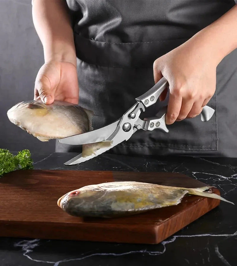 Stainless Steel Kitchen Scissors MultiFunction Chicken Bone Scissors for Cutting Fish Meat Vegetables Effort-Saving BBQ Scissors