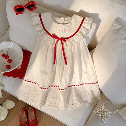 Summer Girl Dress New Fashion Versatile Summer Dress Exquisite Sweet Lace Girl Clothes Simple Ruffled Princess Skirt Ropa Niña