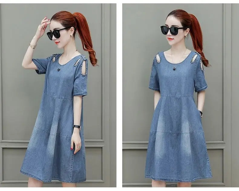 Short sleeved Denim Dress Summer Women's 2024 New College style Fashion Student Loose Dress With pockets Casual Clothing