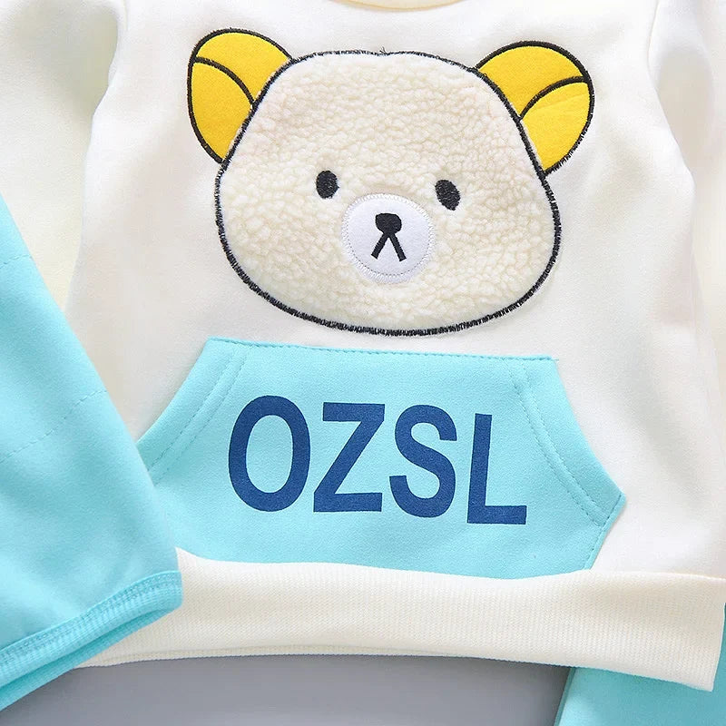 Baby Hooded Tracksuit Set with hooded vest, long sleeve T-shirt, and pants for baby boys and girls