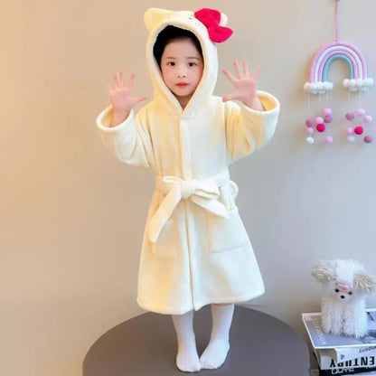 Sanrio Hello Kitty Children Bath Robe Pajamas Terry Cloth Girls Babies Toddlers Spring Winter Home Wear Hooded Cozy Sleepwear