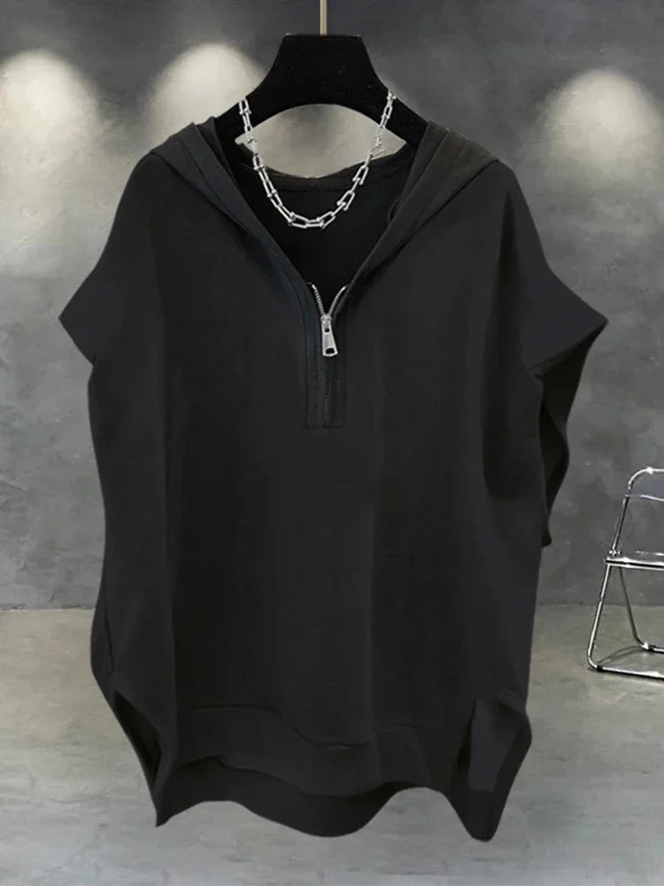 Summer Men's Zip up Sleeveless Hooded T-shirt 2024 New Korean Fashion Tank Tops Y2K Streetwear Casual Vests Hip Hop Tee Shirts(Available)