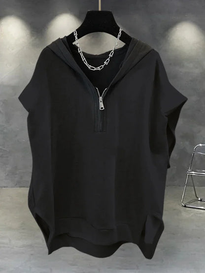 Summer Men's Zip up Sleeveless Hooded T-shirt 2024 New Korean Fashion Tank Tops Y2K Streetwear Casual Vests Hip Hop Tee Shirts(Available)